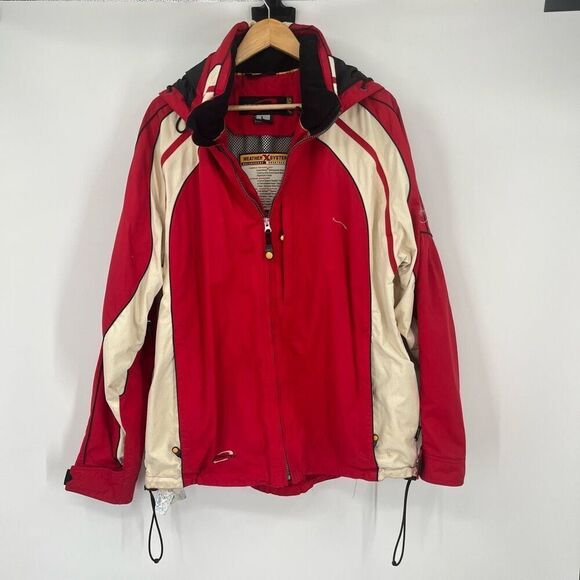 Obermeyer Ski Jacket Insulated Snowboard Hooded Full Zip Red Cream Mens Large - Picture 1 of 11